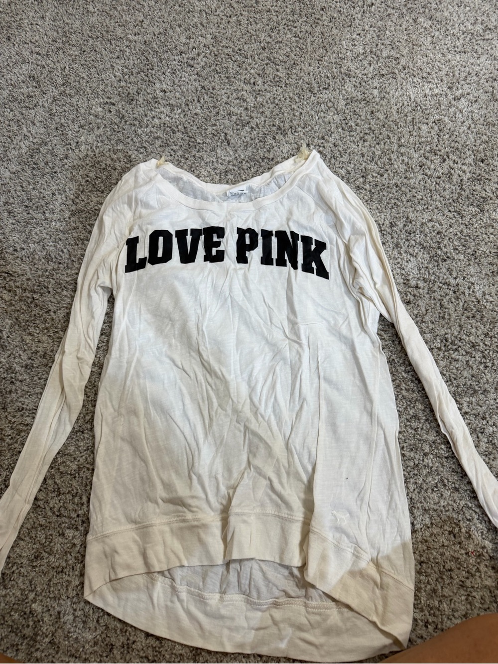 PINK Victoria's Secret White Long Sleeve "LOVE PINK" Tee